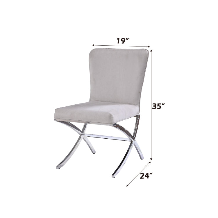 Daire Light Gray Velvet & Chrome Finish Side Chair Set Of 2