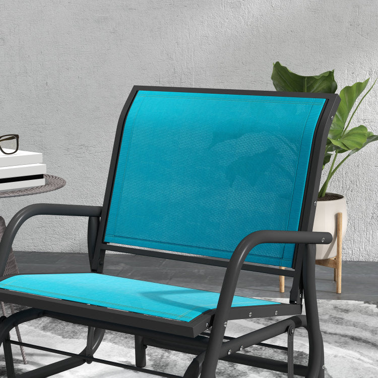 Outsunny Porch Glider Set Of 2, Metal Frame Swing Glider Chairs With Mesh Fabric, Curved Armrests And Steel Frame For Garden, Poolside, Backyard, Balcony, Blue