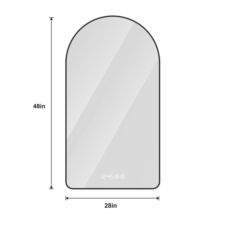 28"X48"Arched Led Mirror For Bathroom,Time And Temperature Display, Backlight, Anti Fog, Dimmable, With Three Color Temperatures Modern Vanity Light Mirror, Perfect For Over Sink,Black Frame