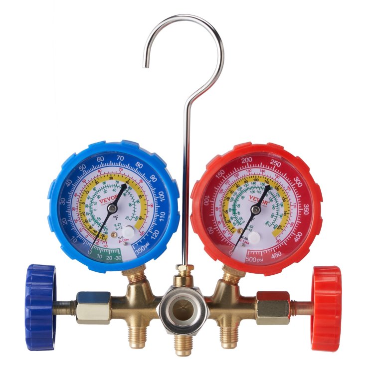 Ac Gauge Set 3 Way Ac Manifold Gauge Set For R134A R22 R12 R502 Refrigerant, Freon Gauges With 5Ft Hoses, Couplers, Can Tap Works On Car Auto Freon Charging And Evacuation