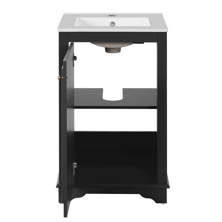 20 Inch Bathroom Vanity With Ceramic Sink, Freestanding Single Vanity Set With Soft Closing Door, Adjustable Shelf, Modern Style, Black
