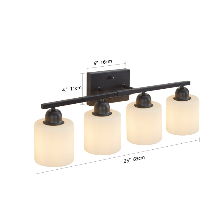 Black Bathroom Light Fixtures, 4 Light Modern Vanity Light Over Mirror, Wall Sconces With Milky White Frosted Glass Shades, E26 Socket Bulbs Not Included