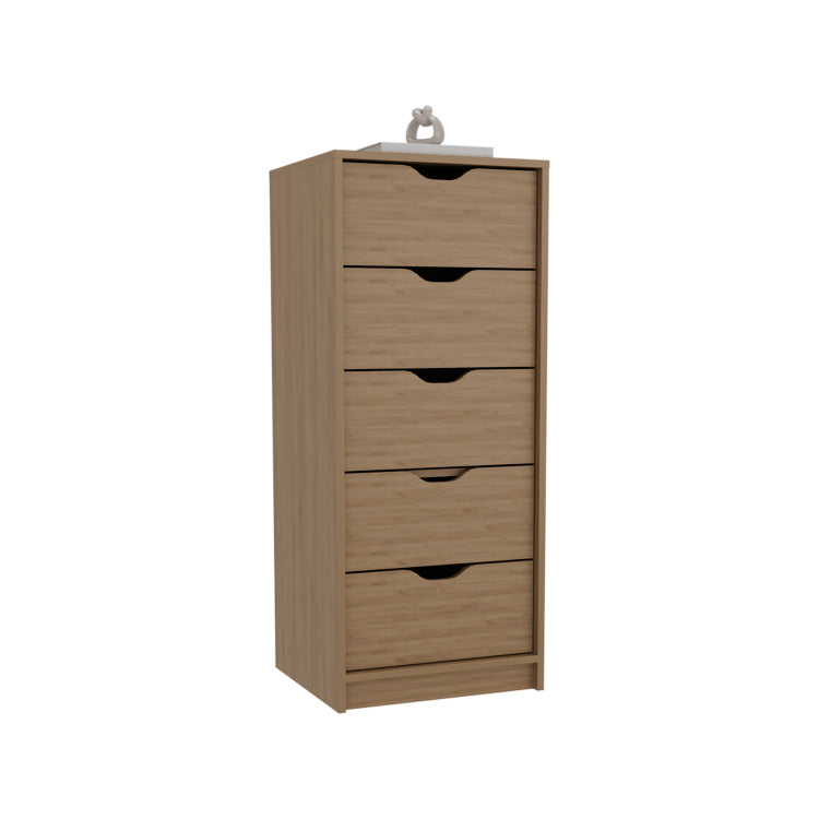 Dresser 42"H, 5 Drawers , Slim Storage Chest Of Drawers, Natural Oak