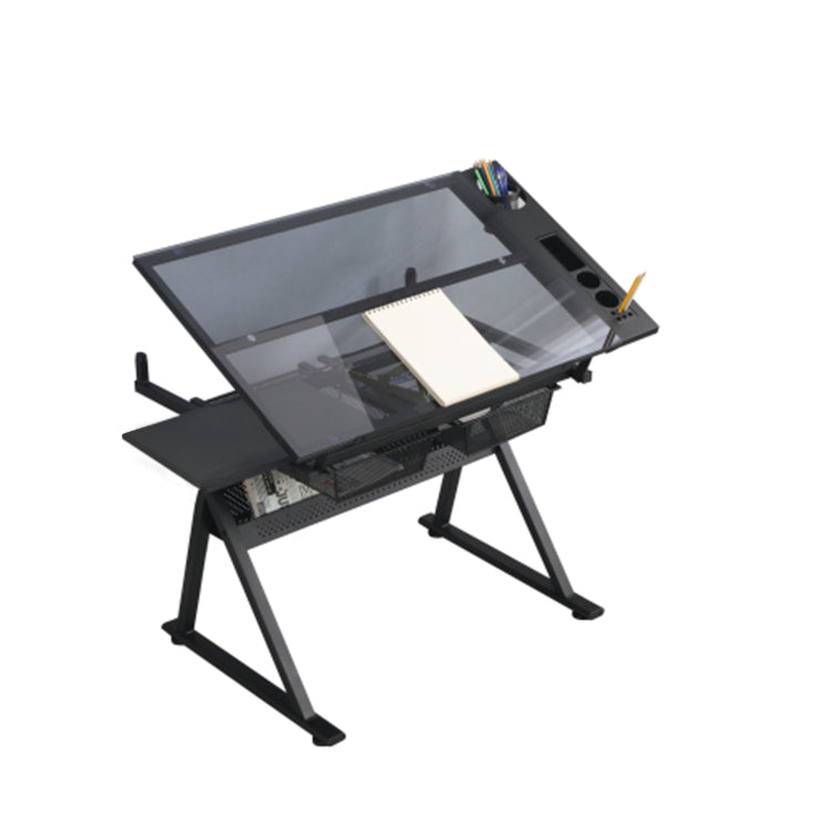 Drafting Table, 0 75 Adjustable Glass Top Artist Table Height Adjustable Drafting Desk With Large Storage For Painting & Crafting Ideal For Designers And Art Students Black