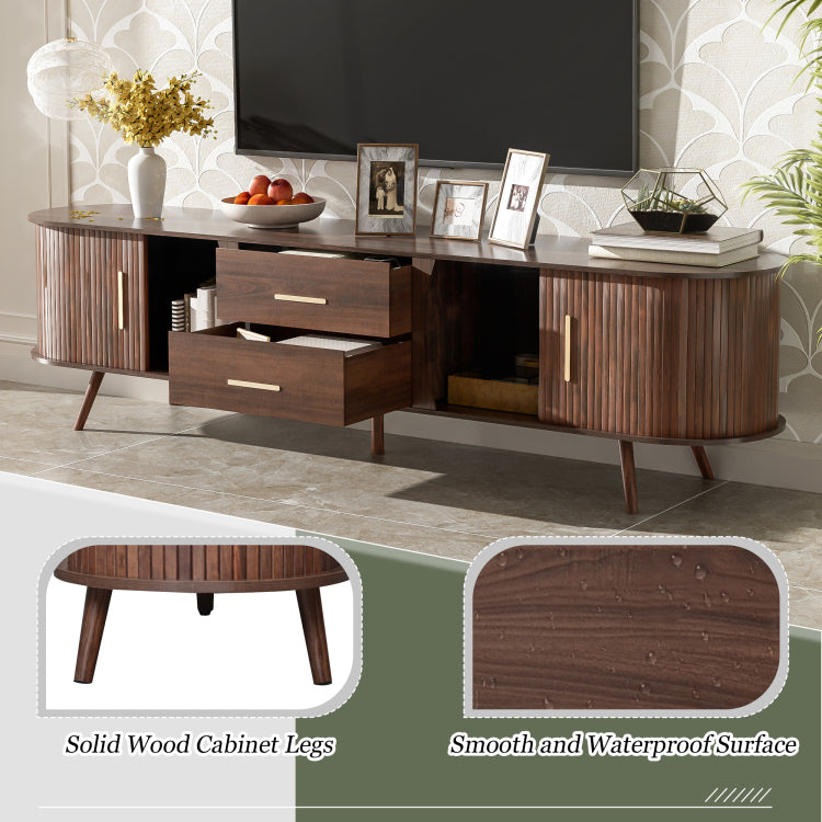 Mid Century Modern Tv Stand For 80" Tv, Entertainment Center With Storage For Living Room, Bedroom, Media Console Table With 2 Drawers