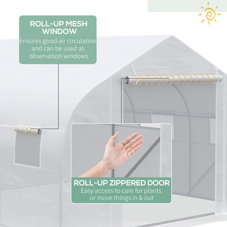 Outsunny 12' X 10' X 7' Walk In Greenhouse, Tunnel Green House With Zippered Mesh Door And 6 Mesh Windows, Gardening Plant Hot House With Galvanized Steel Frame, White