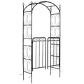Outsunny 84" Garden Arch Arbor With Gate, Metal Arch Trellis, Garden Archway For Climbing Vines, Wedding Ceremony Decoration, Flourishes & Arrow Tips, Black