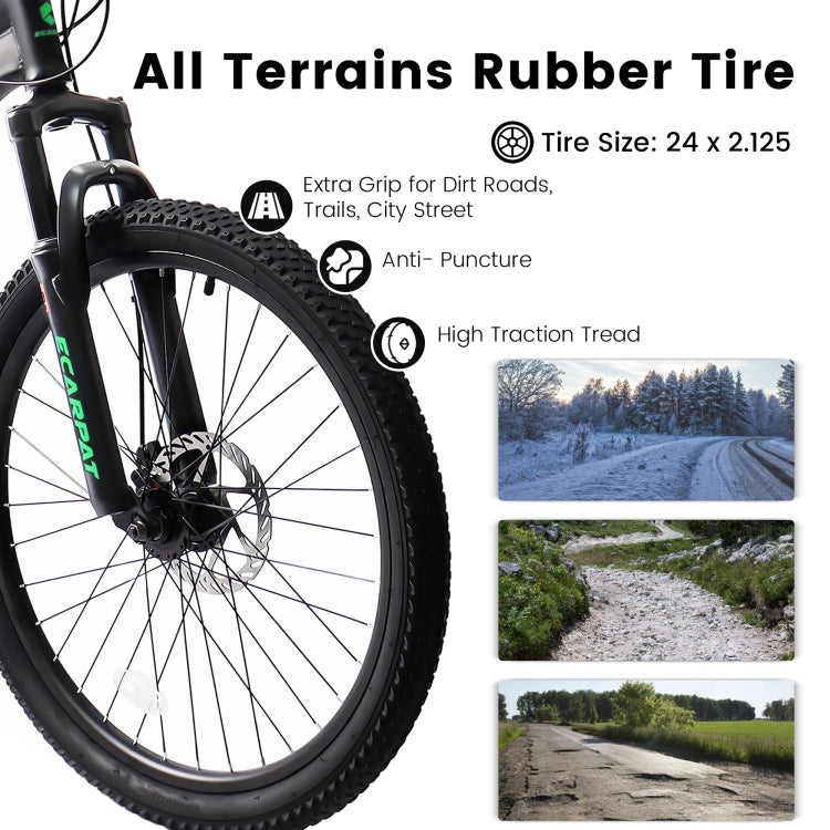 A2460 24 Inch Mountain Bike With Full Suspension, 21 Speed Shifter Lever With Gear Indicator, High Carbon Steel Frame, Mechanical Disc Brakes, Unisex For Men Women Adults, Ideal For Trails