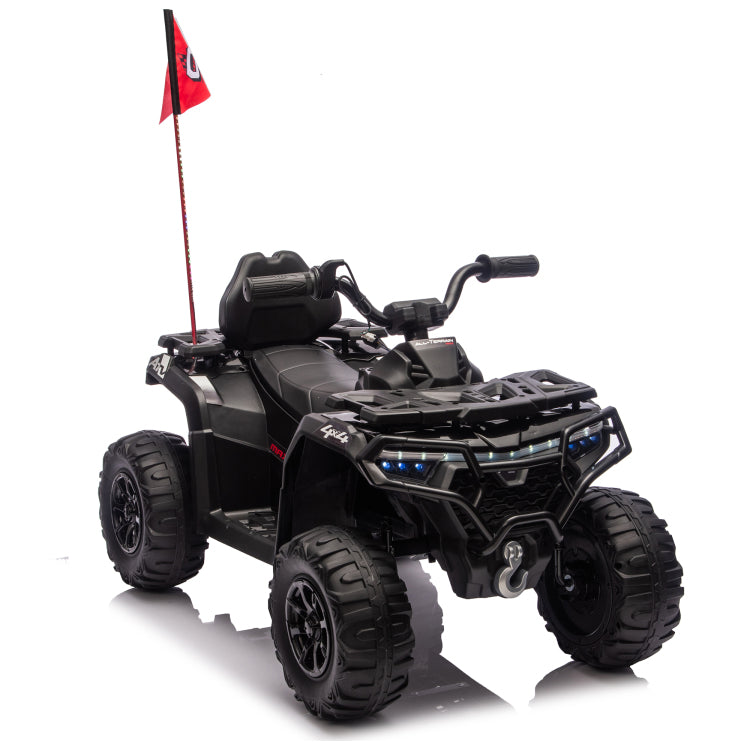 24V 160W Kids Electric Ride On Atv Realistic Off Road Design With 2Wd,Decorative Flags,On Off Light Switch,Volume Control W Bluetooth,Usb Port,Built In Music & Multi Color,Recommended Age:3 6