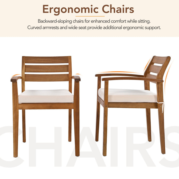 Outdoor Wood Dining Set For 7 8 Person, Outdoor Dining Furniture With Removable Cushions, Ernomic Chairs And Bench, Thicker Table, Nature