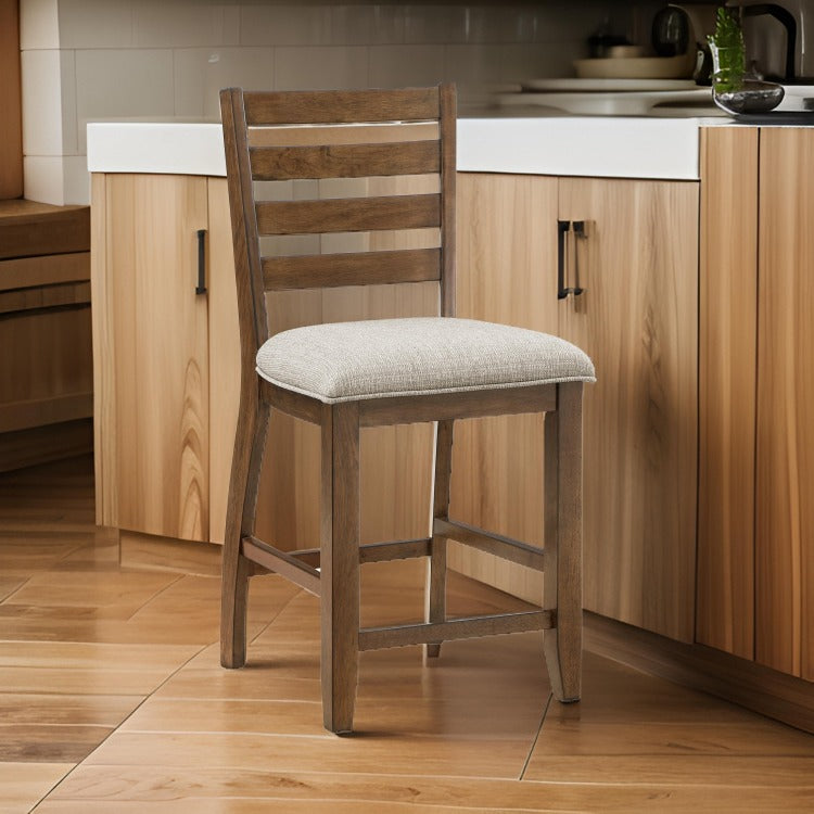 Trea 26 Inch Counter Height Chair, Ladder Back, Polyester, Cherry, Set Of 2
