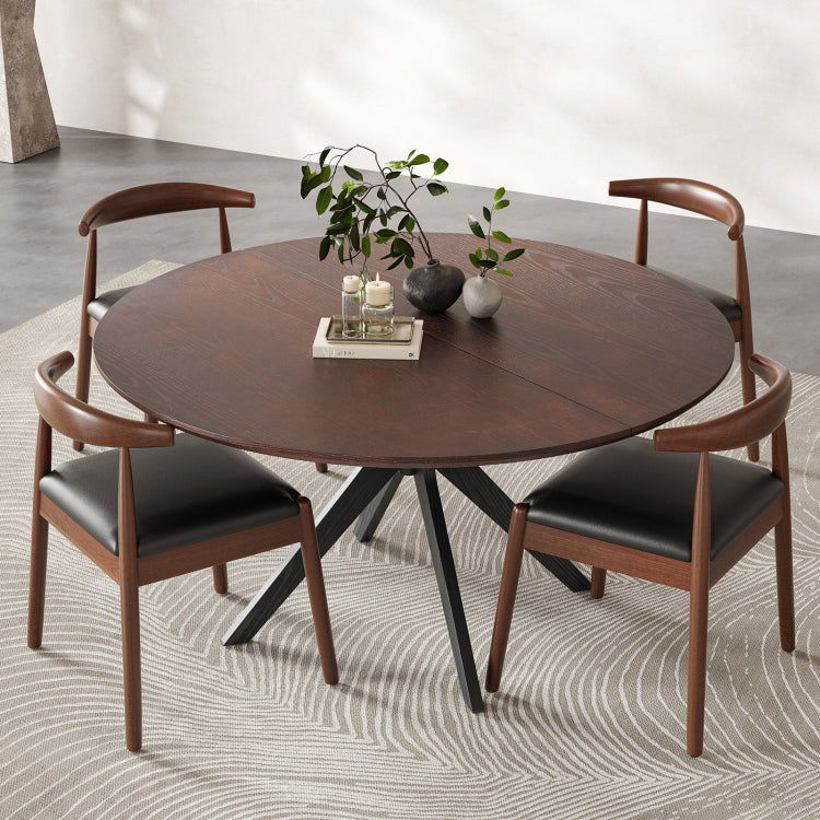 47.2" Solid Wood Round Dining Kitchen Table For 4 6 People With Intersecting Pedestal Base