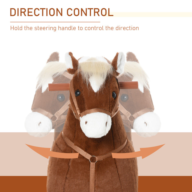 Qaba Kids Ride On Walking Horse With Easy Rolling Wheels, Soft Huggable Body, & A Large Size For Kids 5 16 Years