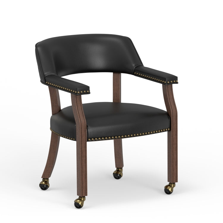 Gorman Dining And Game Chair In Walnut With Black Faux Leather