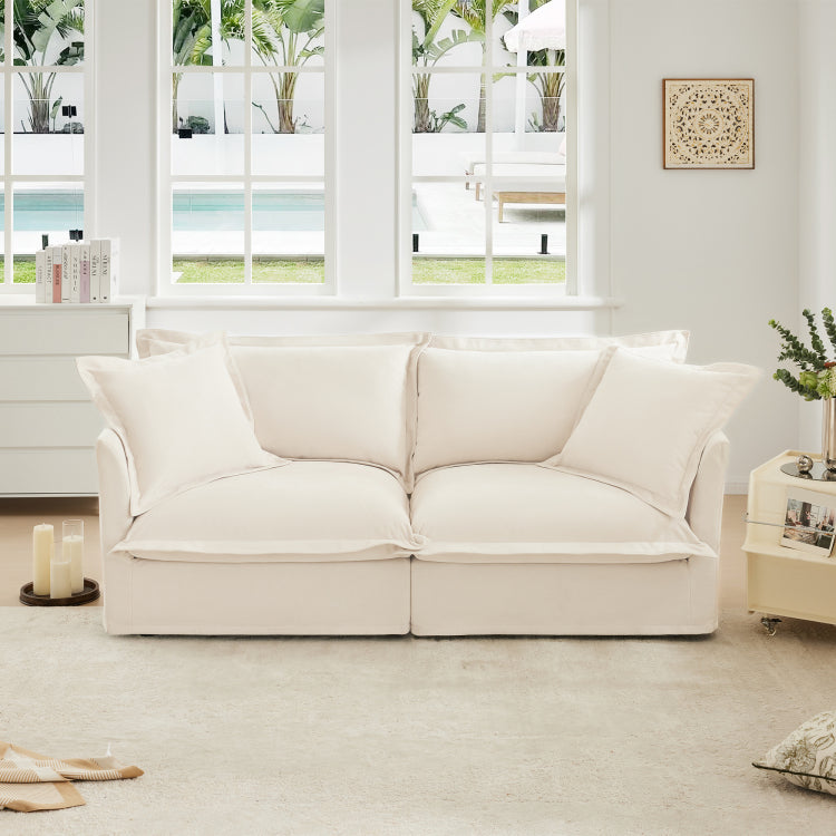 Modern Slipcovered 2 Seat Sofa Couches For Living Room, 2 Seater Sofa, Plain Chenille Deep Seat Sofa With Upholstered Cushion&Detachable Cover, Comfy Sofa Couch For Small Space, Apartment, Cream