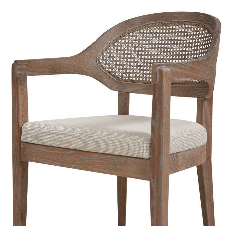 Americana Mid Century Modern Cane Back Dining Chair, Taupe Beige Textured Weave