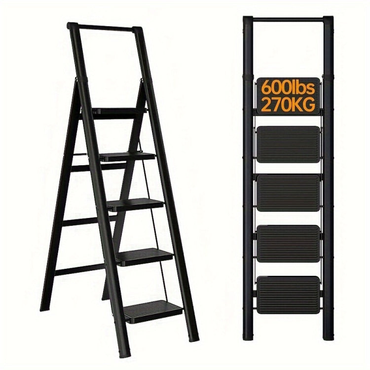 5 Step Ladder Folding Step Stool, 5 Step Ladder With Anti Slip Wide Pedals, Lightweight And Easy To Carry Handle Folding Ladder, Multi Purpose Steel Ladder, Suitable For Home And Office Use