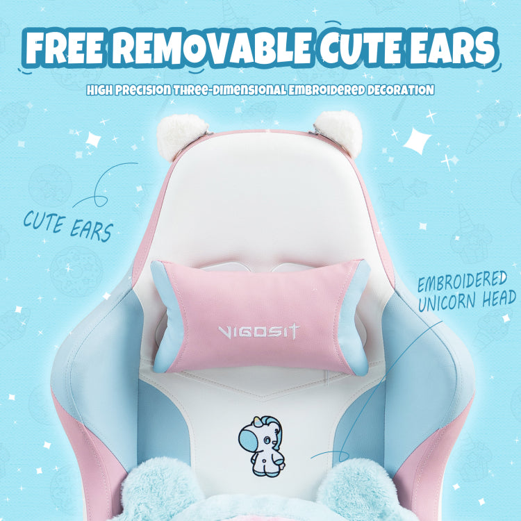 Cute Cat Gaming Chair With Paw Lumbar Cushion, Pc Video Gamer Chair For Girl Teen Woman Bp