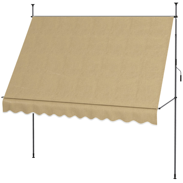 Outsunny Manual Retractable Awning, 118" Non Screw Freestanding Patio Sun Shade Shelter With Support Pole Stand And Uv Resistant Fabric, For Window, Door, Porch, Deck, Beige