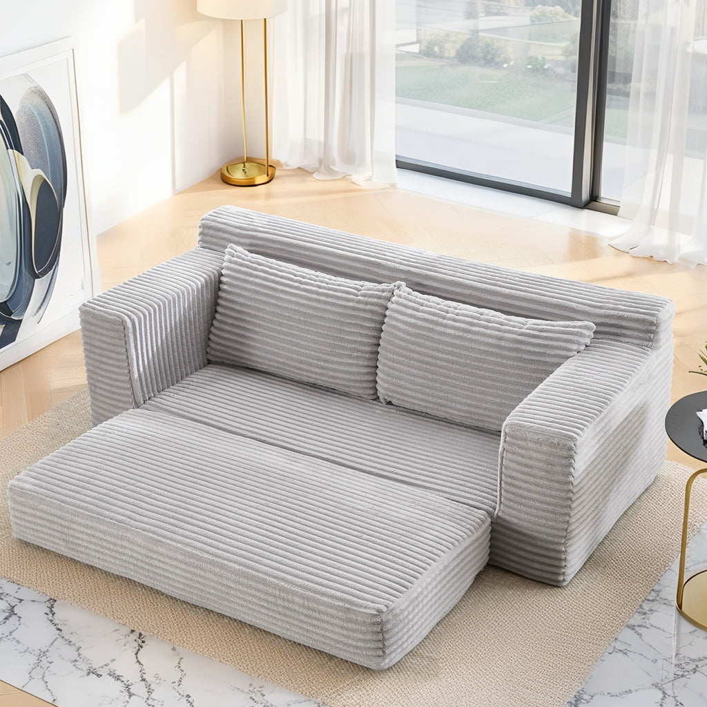 Loveseat Sofa With Memory Foam & Steel Frame No Assembly, Convertible 2 In 1 Design, Corduroy Fabric Compact Couch For Small Spaces, Apartments, Home Office & Bedroom Grey