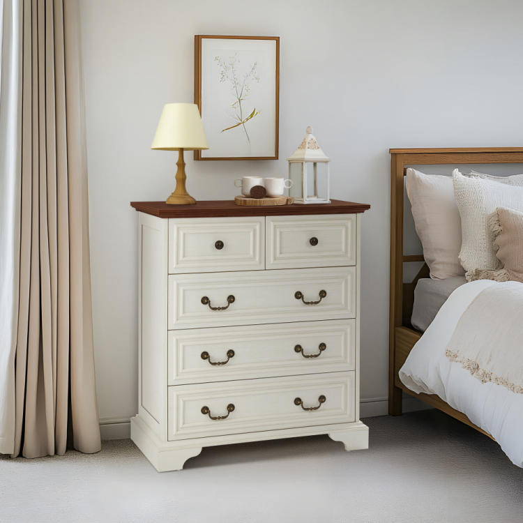 Modern White 5 Drawer Dresser For Bedroom Ample Storage Wide Chest Of Drawers, Sturdy & Safe