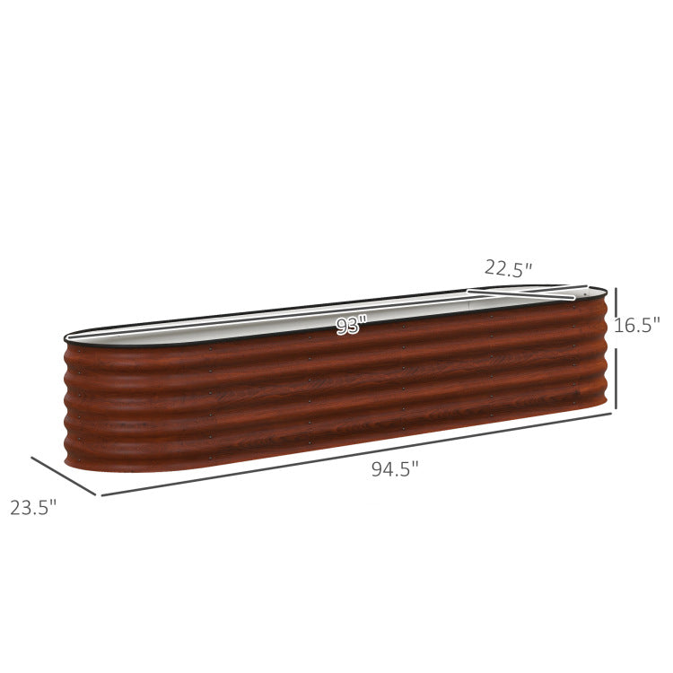 Outsunny 8' X 2' X 1.4' Galvanized Raised Garden Bed Kit, Outdoor Metal Elevated Planter Box With Safety Edging, Easy Diy Stock Tank For Growing Flowers, Herbs & Vegetables, Brown