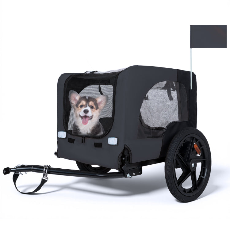 Outdoor Heavy Duty Collapsible Pet Bike Trailer With 16 Inch All Terrain Wheels & Universal Hitch Foldable Dog Cargo Carrier Cart For Bicycles, Black Dark Gray