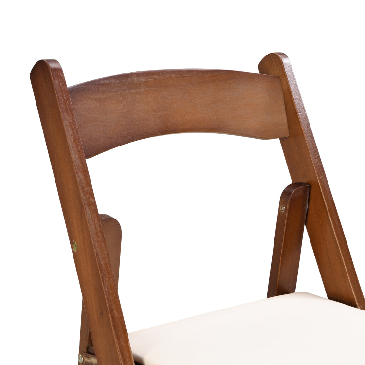 Upholstered Folding Chair, Space Saving, Easy To Carry, 4Pcs, Walnut Shelf Beige Cushion,Dining Room