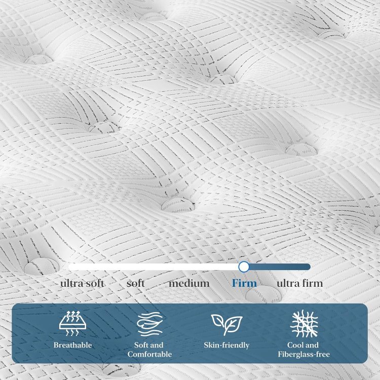 14 Inch King Hybrid Mattress Memory Foam & Pocket Spring Bed Medium Firm Comfort, Spine Support, Quiet & Breathable