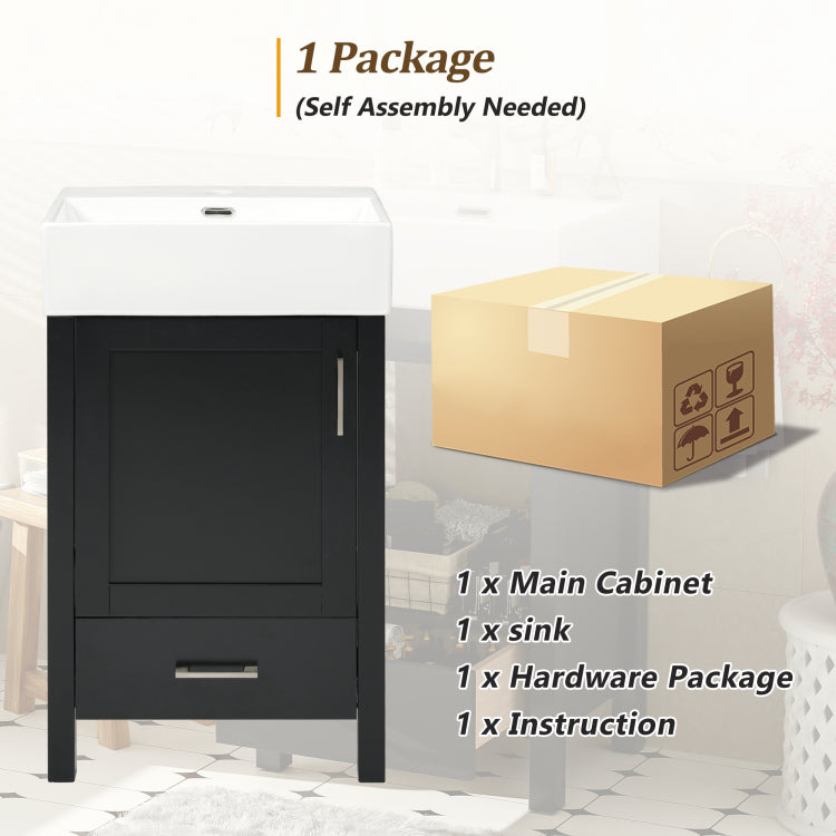 20.28'' Black Modern Bathroom Vanity With Ceramic Sink, Solid Wood Frame, And Drawer Ideal For Small Bathrooms