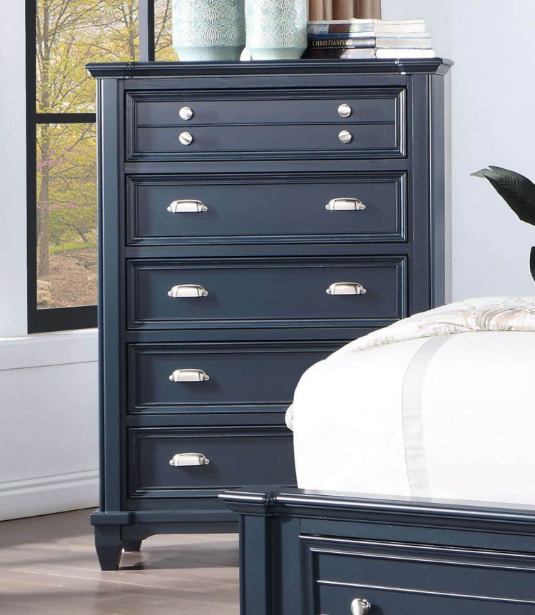 Transitional Style 1Pc Chest Ball Bearing Glides Nickel Round Knobs And Cup Pulls Slate Blue Finish Bedroom Furniture