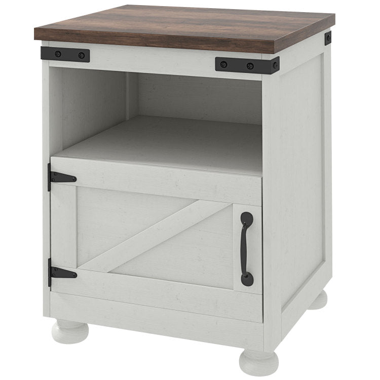Homcom Small Side Table With Storage, Farmhouse End Table With Open Shelf And Cupboard, Modern Sofa Table With Wood Legs For Living Room, White
