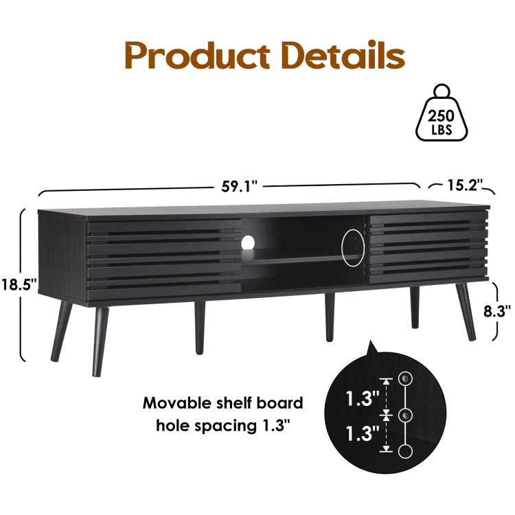 Mid Century Modern Tv Stands For Up To 70" Tv With Storage, Fluted Wood Tv Stand For Living Room, Boho Media Console, Entertainment Center With Cable Management