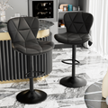Modern Bar Stools Set Of 2, Adjustable Faux Leather Upholstered Swivel Bar Stools, Counter Height Bar Chairs With Back For Kitchen Island, Black