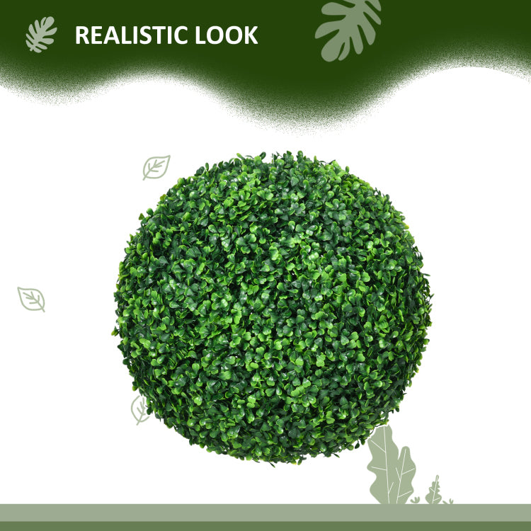 Homcom Set Of 2 15.75 Inch Artificial Ball Boxwood Topiary Trees Balls, Indoor Outdoor Fake Plants For Home, Office & Living Room Decor