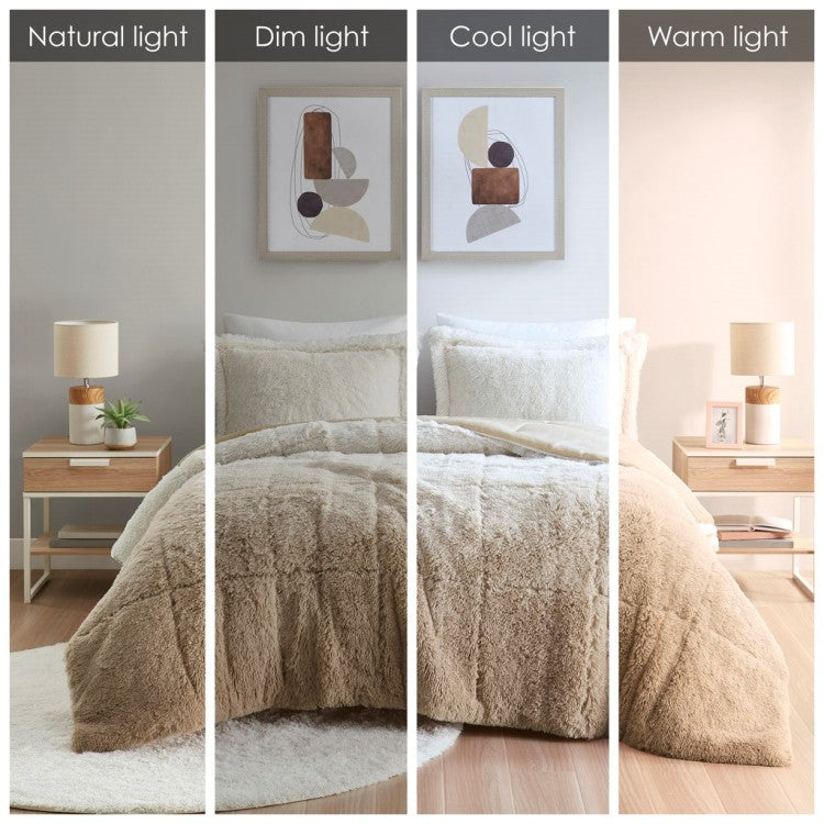 King Cal King Ombre Shaggy Long Fur Comforter Mini Set
