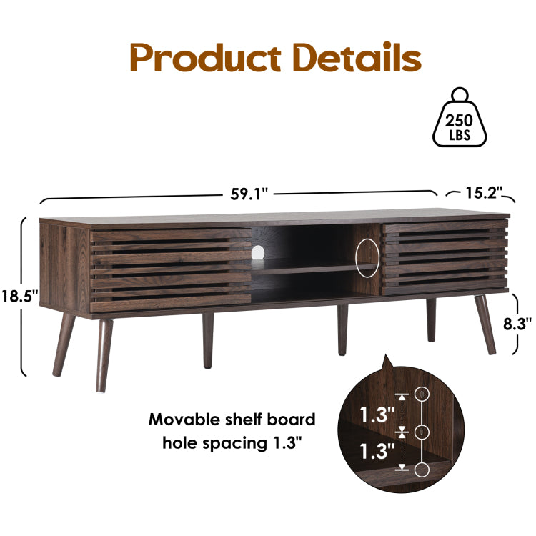 Mid Century Modern Tv Stands For Up To 70" Tv With Storage, Fluted Wood Tv Stand For Living Room, Boho Media Console, Entertainment Center With Cable Management