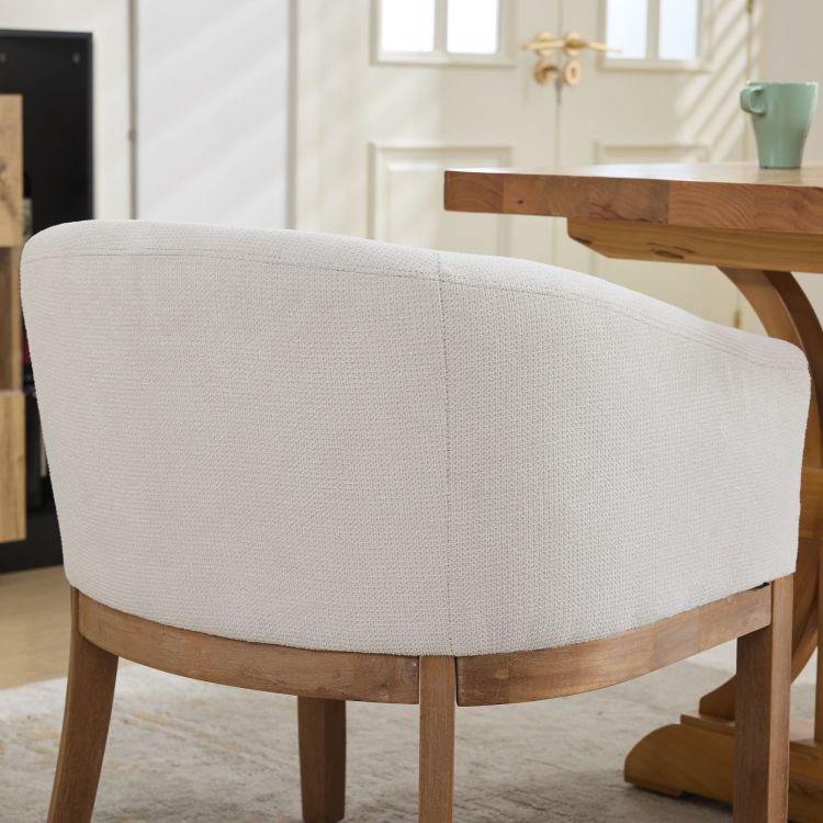 Mid Century Modern Upholstered Barrel Dining Chairs With Arms,Farmhouse Linen Kitchen & Dining Room Chairs With Natural Hardwood Frame, 19" W Accent Chairs For Living Room,Single Pack,Beige,Sw1891Bg