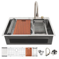 33" Drop In Waterfall Kitchen Sink 33*22*10 Inch Single Bowl 16 Gauge Stainless Steel Ledge Workstation Kitchen Sinks With Pull Down Faucet & Cup Washer