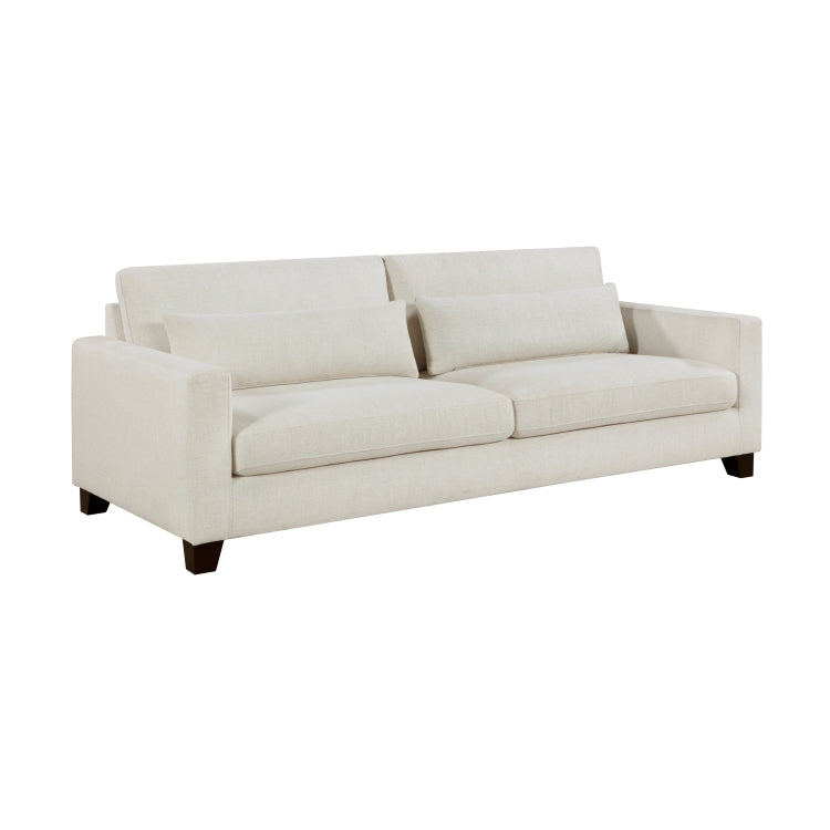 Ivory Fabric Upholstered Sofa With Pillows Cushion Seat And Back Modern Living Room Furniture 1Pc Solid Wood Legs
