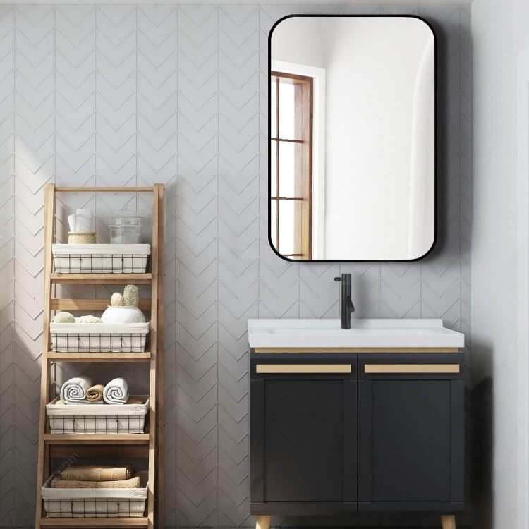 24X36 Inch Black Metal Framed Rectangular Bathrrom Mirror For Wall. W2203135010