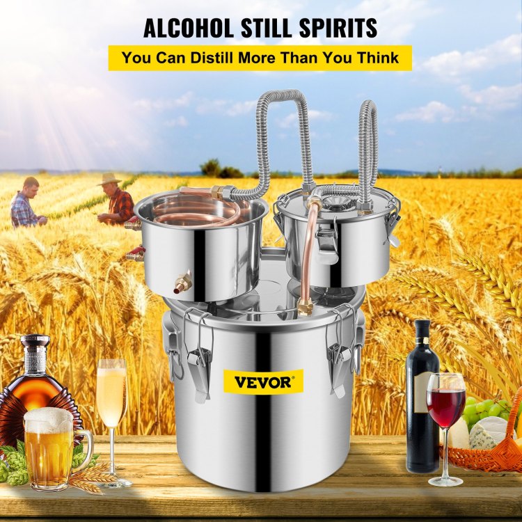 Alcohol Still 5 Gal 19L Water Alcohol Distiller Copper Tube With Circulating Pump Home Brewing Kit Build In Thermometer For Diy Whisky Wine Brandy, Stainless Steel, 3 Pots