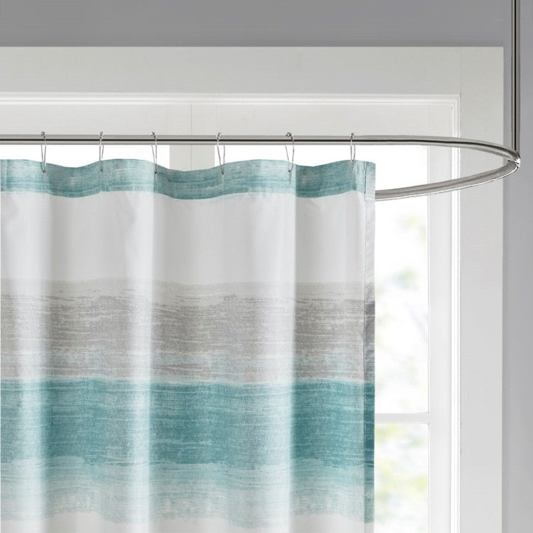 Stripe Print Shower Curtain Aqua Grey 72X72"
