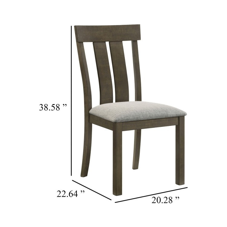 Omal Set Of 2 Dining Chairs, Brown Wood Slatted Back, Gray Fabric Seat