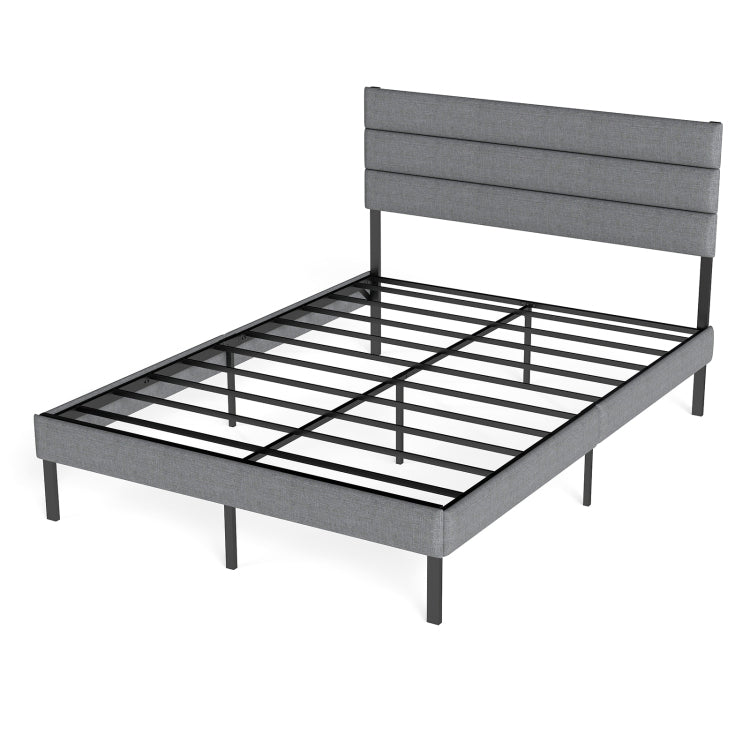 Queen Size Upholstered Platform Bed Frame With Headboard, No Box Spring Needed, 14'' Underbed Storage