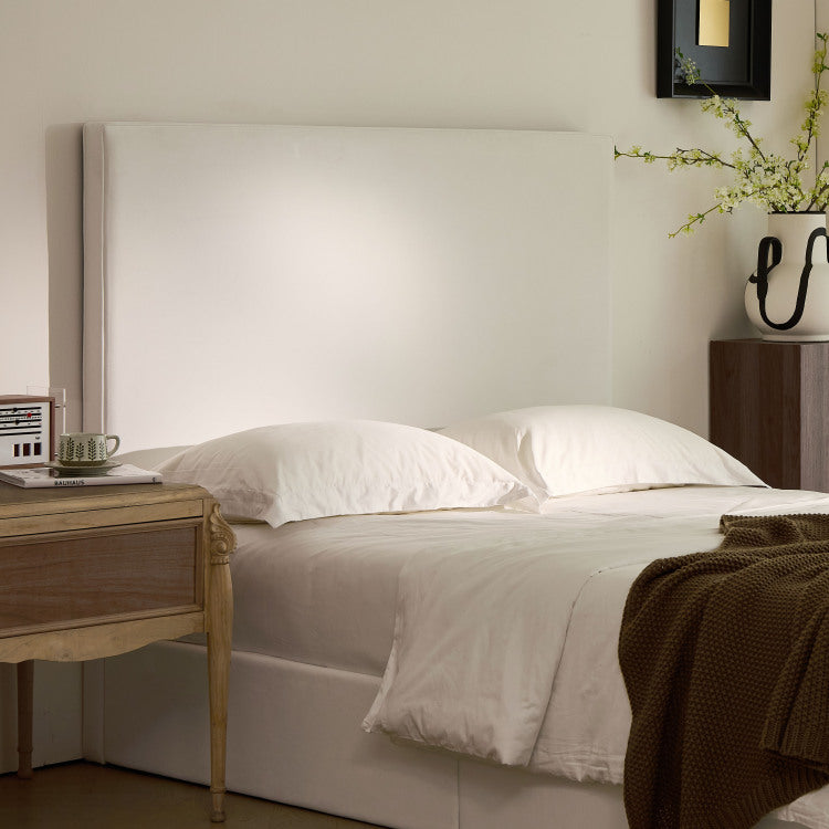 Lucas Tall Headboard Upholstered Bed 52" High Headboard Elegant Simplicity No Box Spring Needed Easy Assembly Queen Coconut Micro Suede