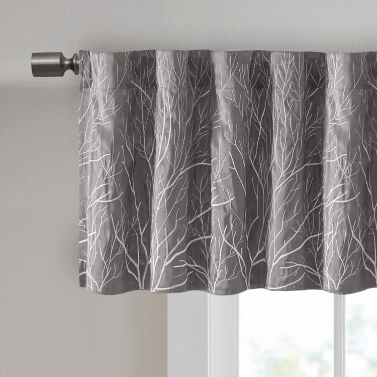 Faux Silk Embroidered Window Valance Grey 50X18"