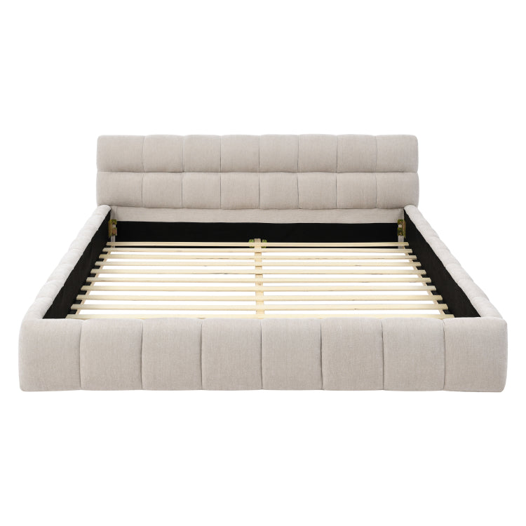 Queen Size Upholstered Bed Frame With Thick Fabric, Chenille Fabric Grounded Queen Size Platform Bed With Headboard And Solid Frame. No Box Spring Needed, Beige 68''*86.5''*23.5''