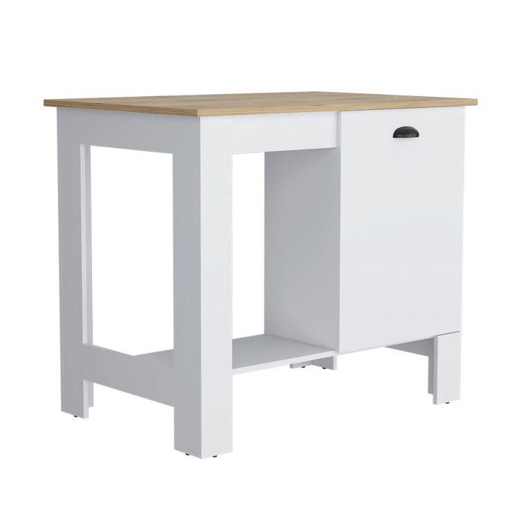 Atenea Kitchen Island, Single Door Cabinet, Shelf White Macadamia