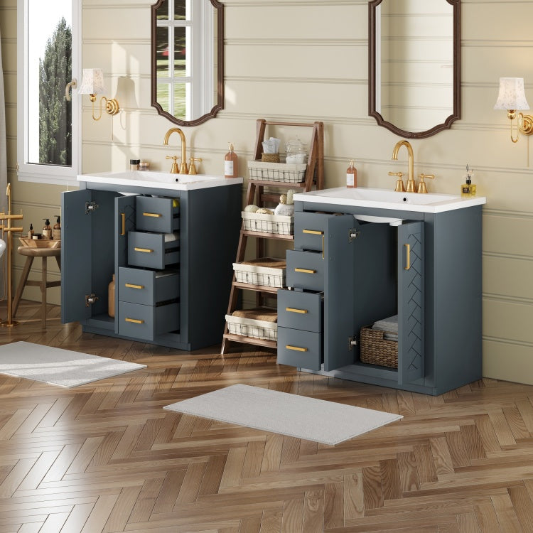 60'' Bathroom Vanity Set With Ceramic Sink Separate , Solid Wood Frame Bathroom Storage Cabinet, Freestanding Vanity Set With Drawers & Soft Closing Doors